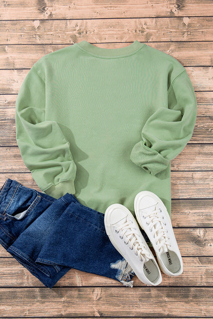 Smoke Green Plain Drop Shoulder Crewneck Pullover Sweatshirt