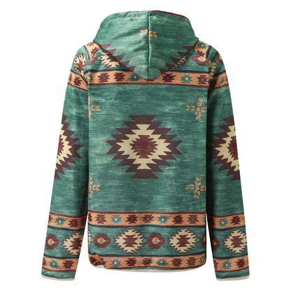 Autumn And Winter Leisure Printed European And American V-neck Hooded Color Sweater