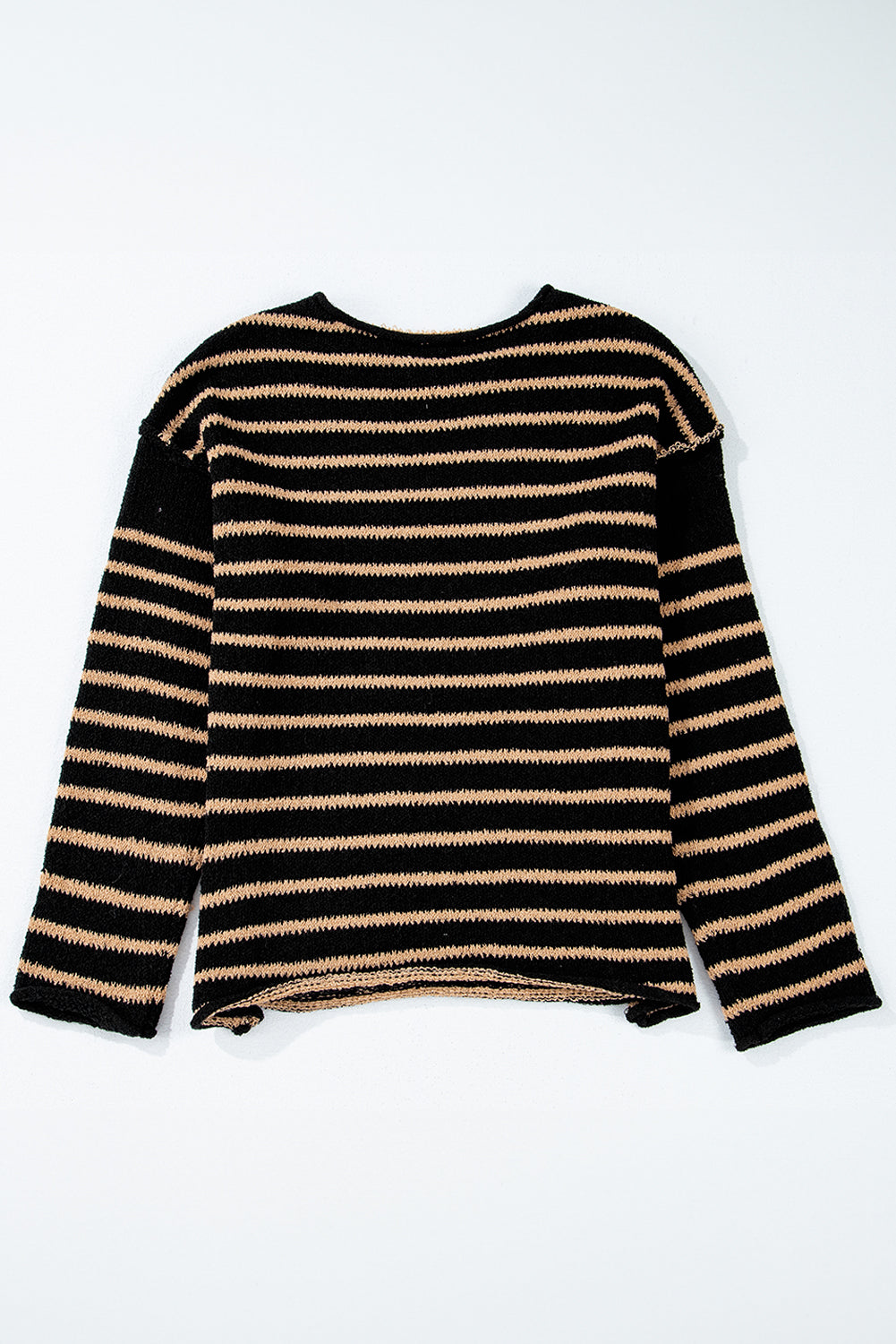 Black Stripe Drop Shoulder Round Neck Loose Sweater