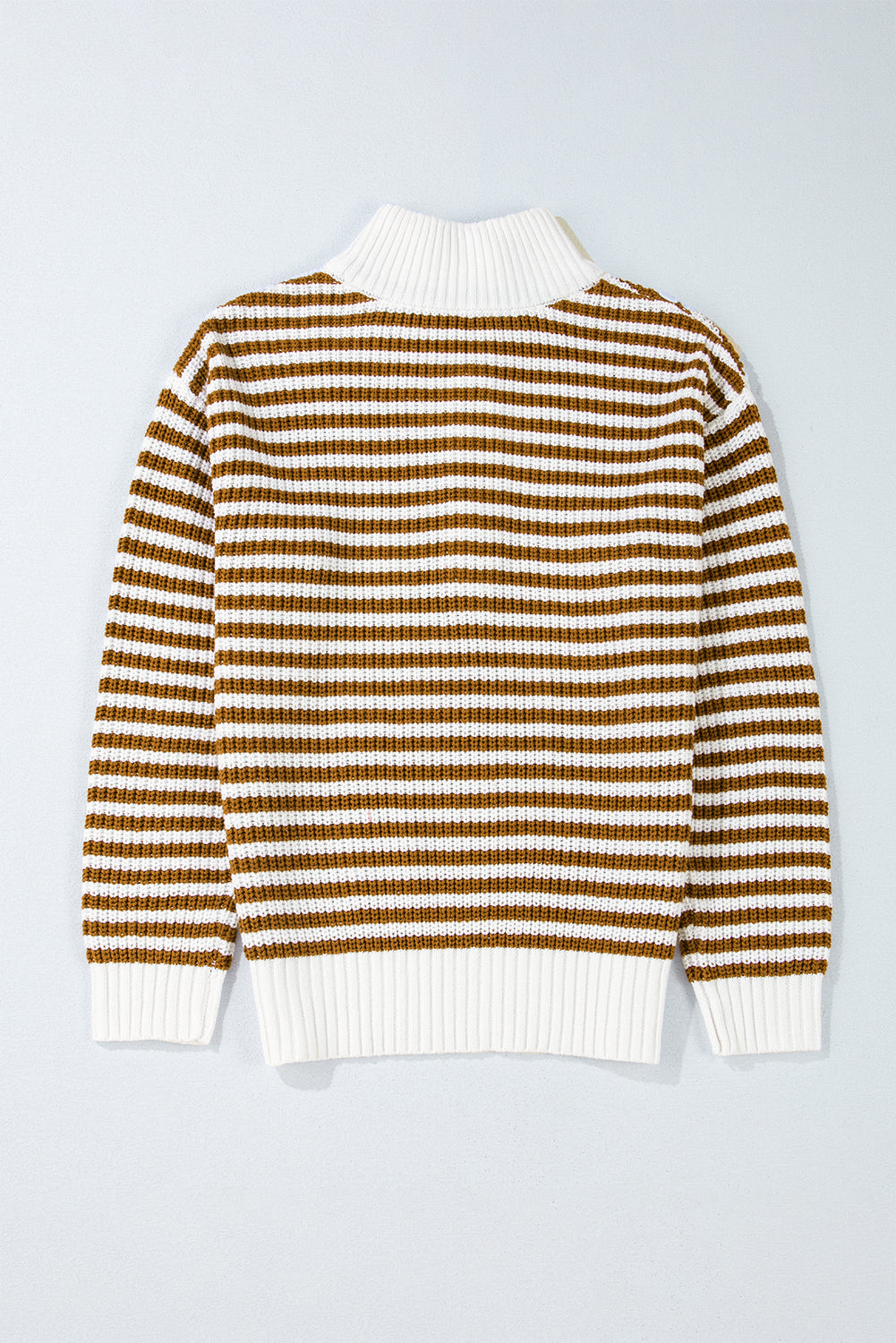 Khaki Stripe Zip up Collar Drop Shoulder Sweater