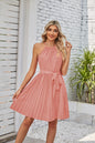 Halter Strapless Dresses for Women Solid Pleated Skirt Summer Beach Sundress