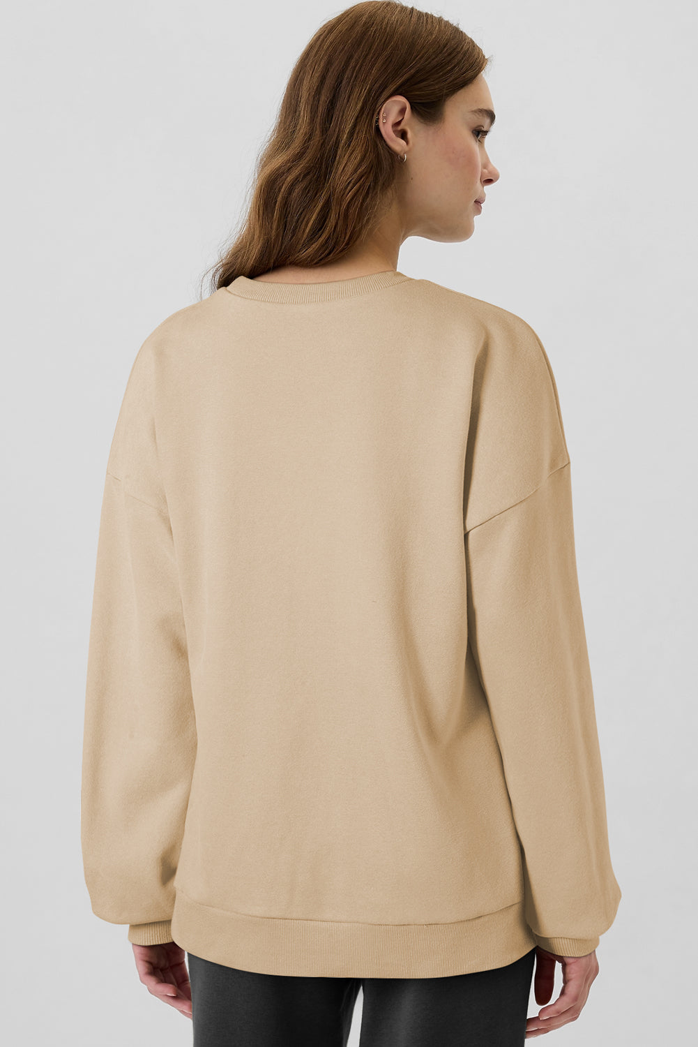 Apricot Solid Fleece Lined Drop Shoulder High Low Sweatshirt