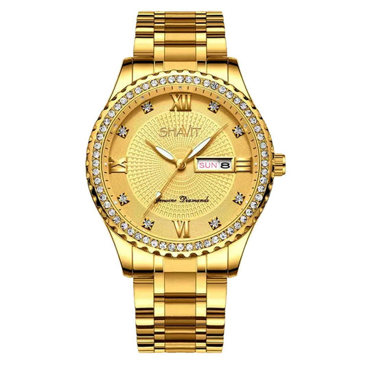 Men's Gold Stainless Steel Quartz Watch - Classic Business Wristwatch