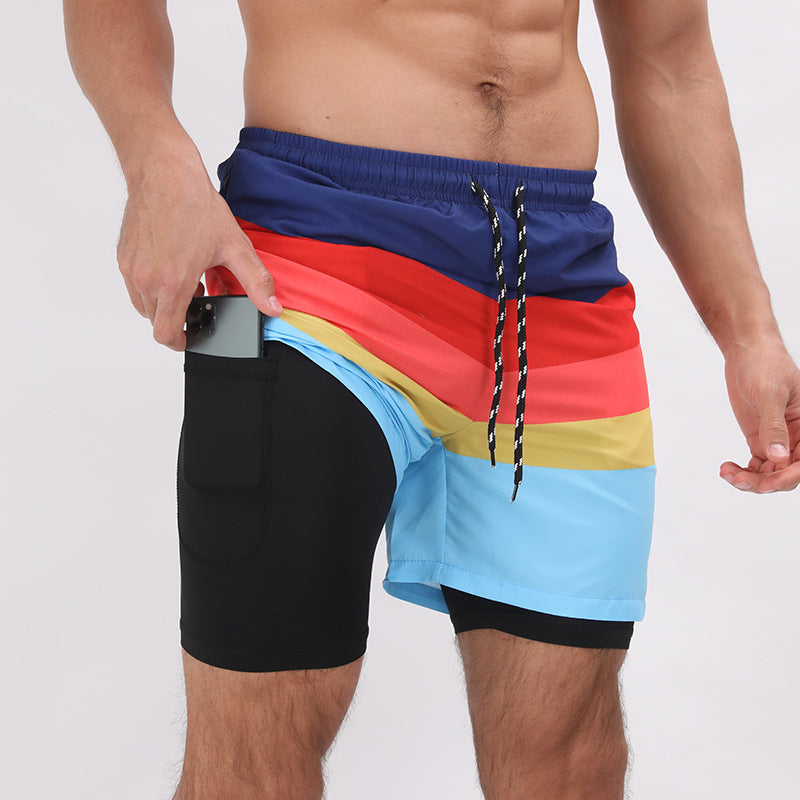 Gradient Printed Beach Shorts Double Layer Casual Sport Shorts