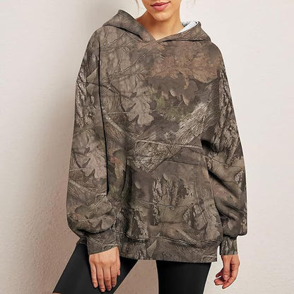 Women's Camouflage Hoodie Maple Leaf Print Oversized Sports Hoodie