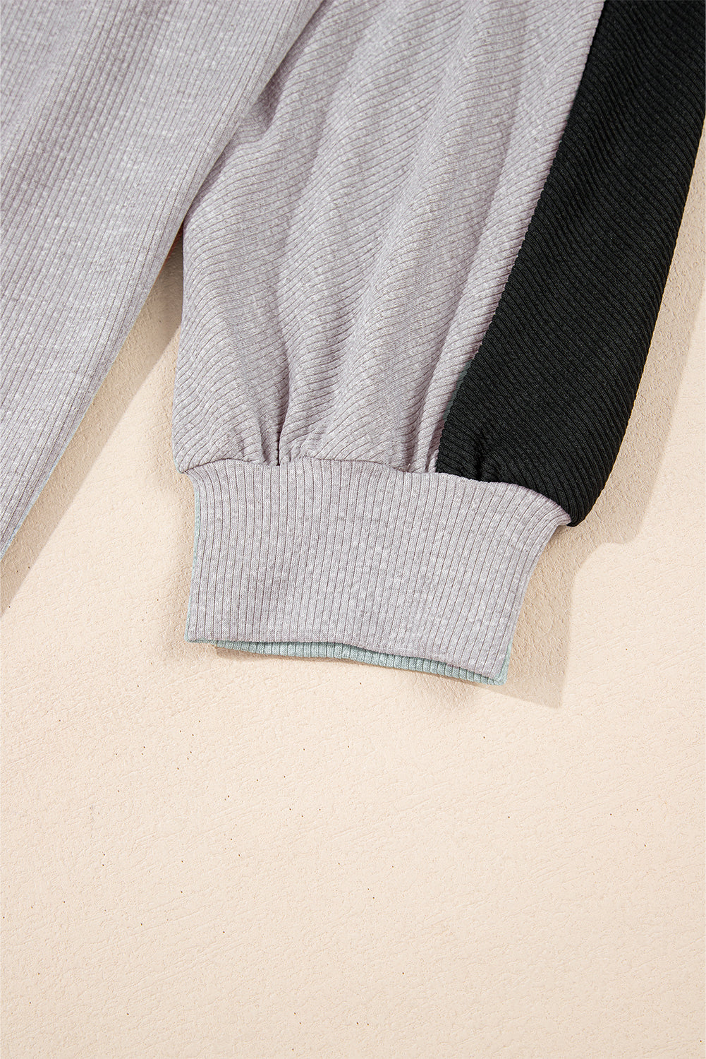 Gray Colorblock Ribbed Collared Oversized Sweatshirt