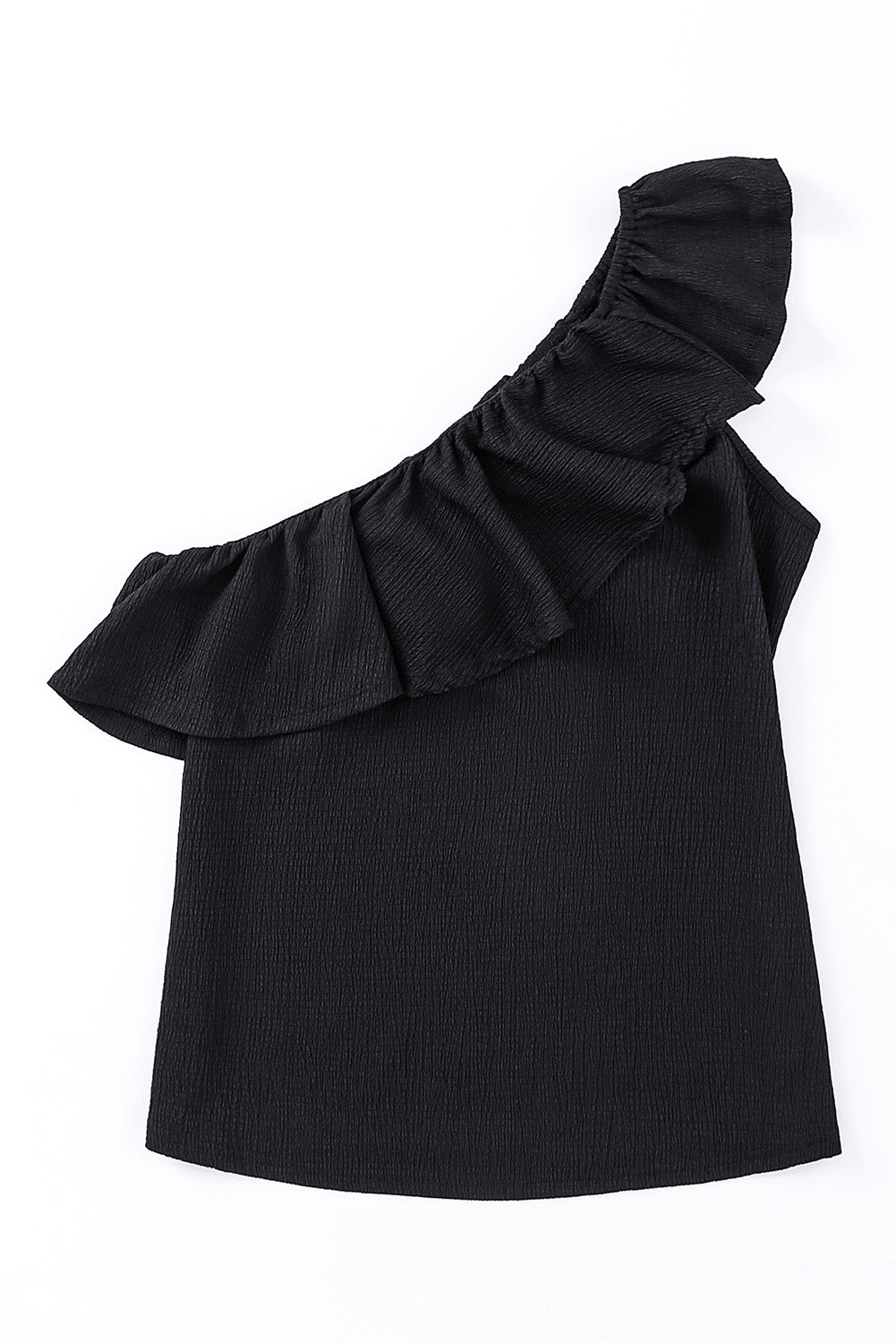 Black Ruffle One Shoulder Crinkle Tank