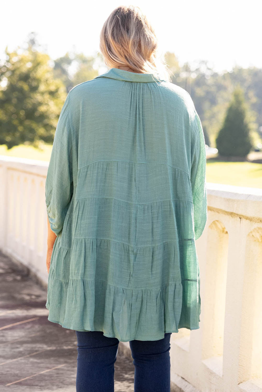 Green 3/4 Sleeve Plus Size Tunic Top