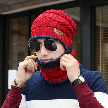 Men's Knitted Wool Hat Casual Warm Bib - Korean Style Headwear