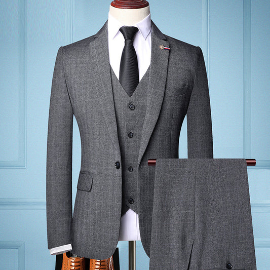 Classic Three-Piece Suit Ensemble for Men in Chemical Fiber Blend