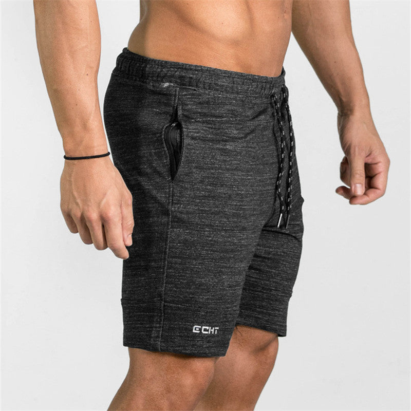 Men's Gyms Shorts Bodybuilding Clothing Men Fitness Zipper Pathwork Workout Cotton Shorts