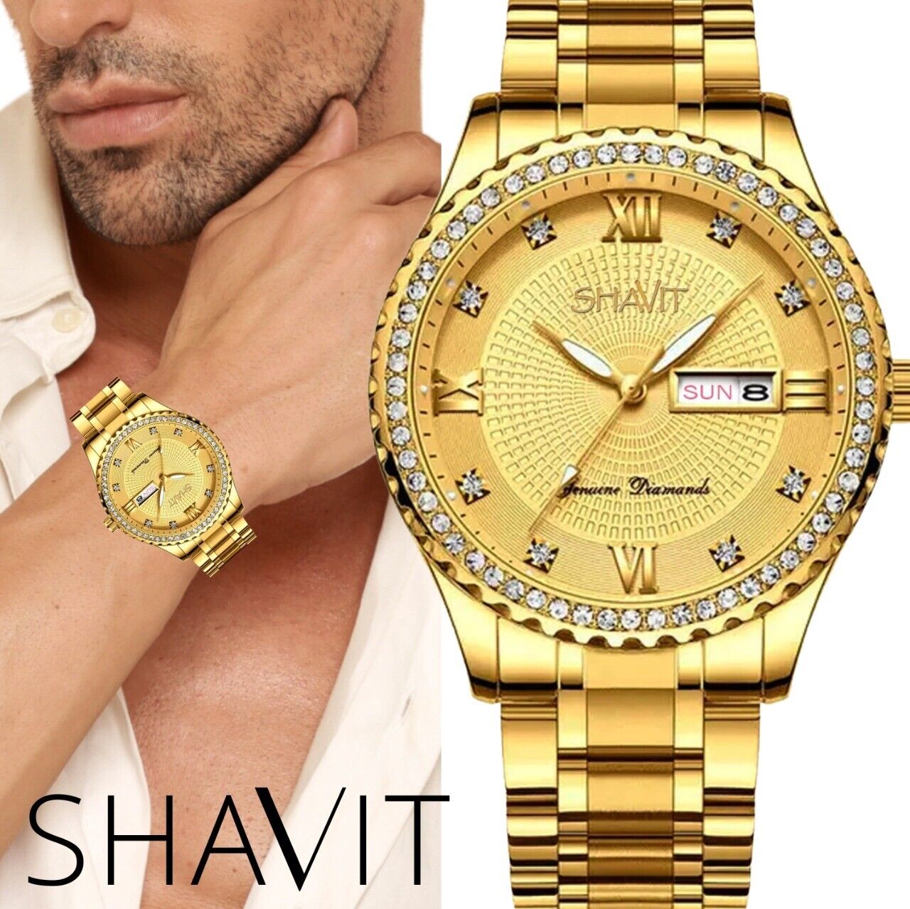 Men's Gold Stainless Steel Quartz Watch - Classic Business Wristwatch