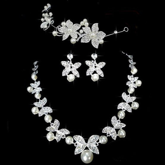 Elegant Butterfly Bridal Jewelry Set: Chain Pearl Three-Piece Headdress Set