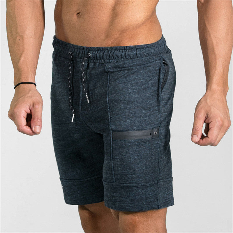 Men's Gyms Shorts Bodybuilding Clothing Men Fitness Zipper Pathwork Workout Cotton Shorts