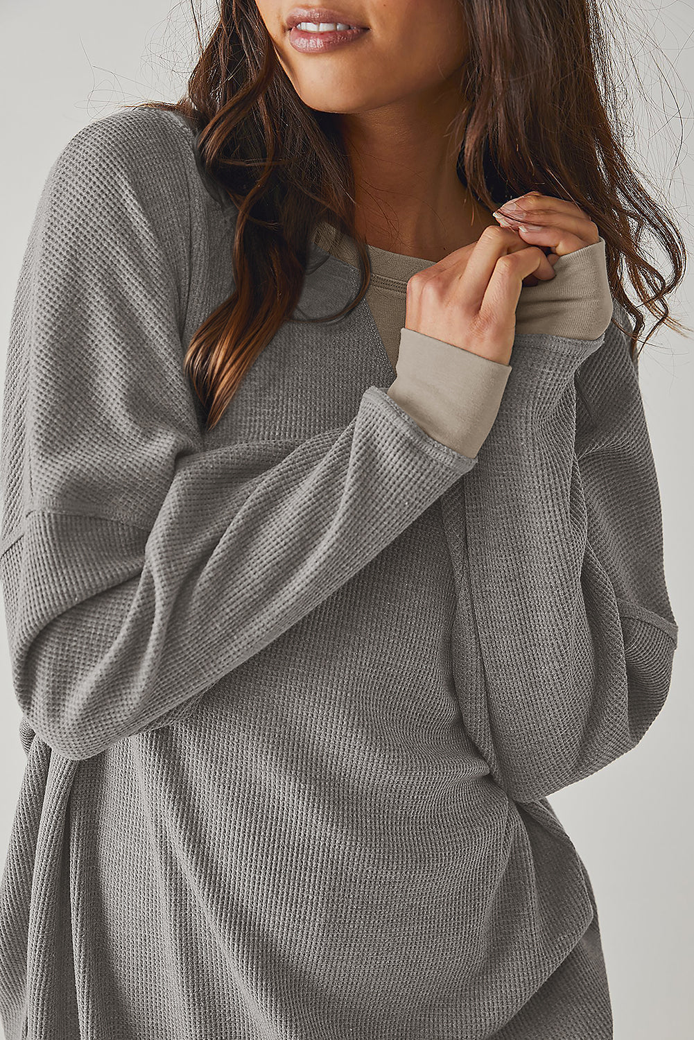 Gray Thermal Pullover Loose Sweatshirt