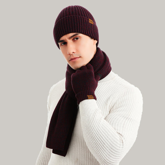 Winter Warmth and Style: Knitted Wool Thicken Hat Scarf Gloves Set