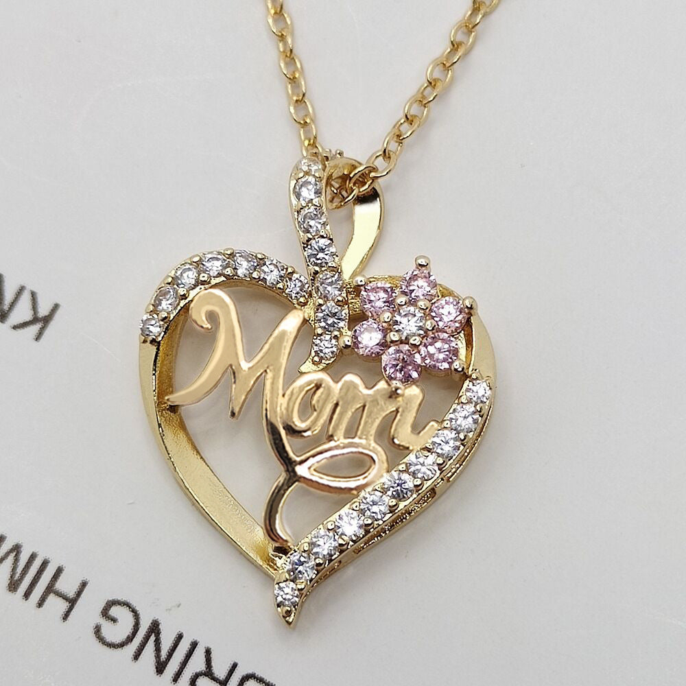 1 piece fashion mama heart shape alloy plating rhinestones women's pendant necklace