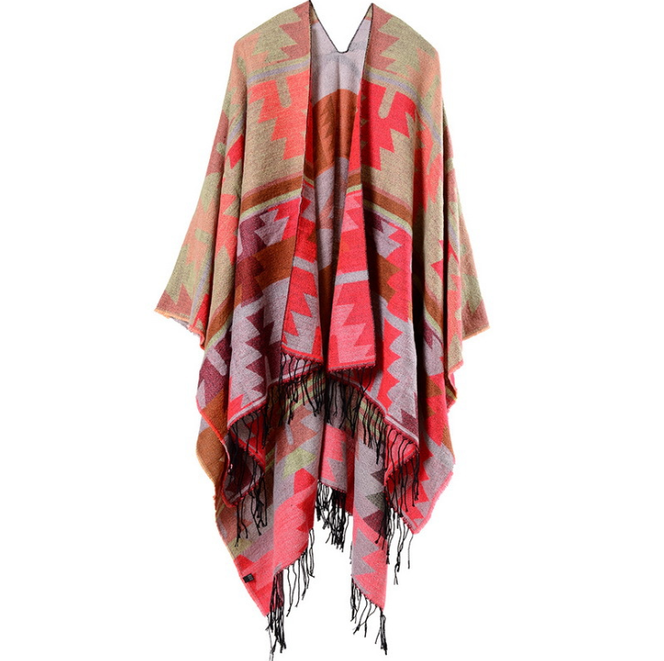 Indian geometric diamonds long thickening cashmere ethnic wind travel split shawl cloak