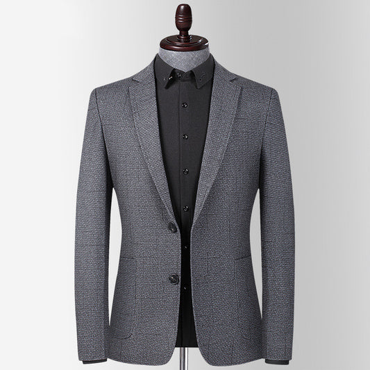 Elevate Your Style: Men's Fashion Casual Knitted Plaid Stretch Suit Jacket