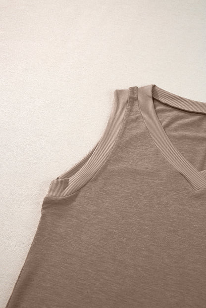 Simply Taupe Ribbed V Neck Tank