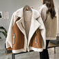 Short Lamb Velvet Motorcycle Jacket for Women