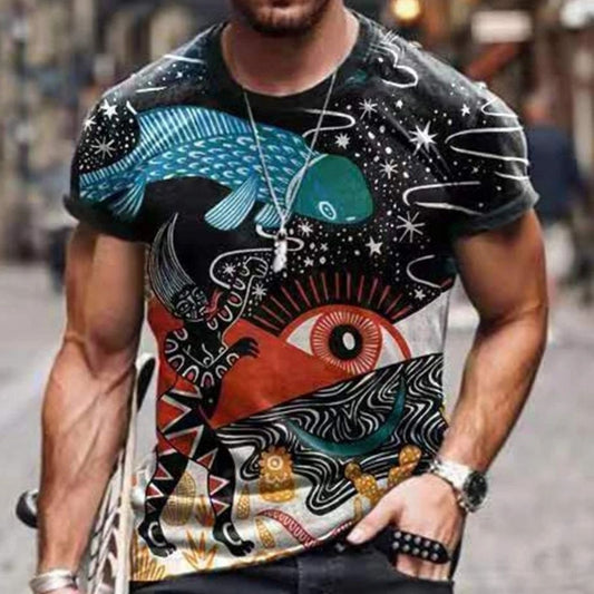 Stylish Men's European and American Style Printed Short-Sleeved Round Neck T-Shirt