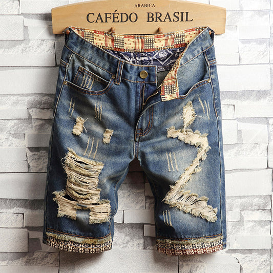 Trendy Big Hole Capri Jeans: Embrace Summer Style with Men's Korean Slim Fit