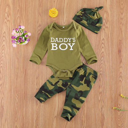 Letter and Camouflage Printed Children's Three-Piece Set: New Arrival