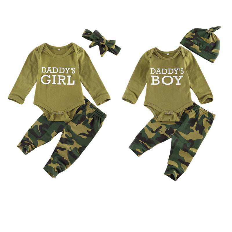 Letter and Camouflage Printed Children's Three-Piece Set: New Arrival