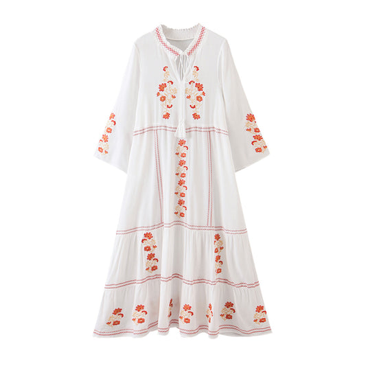 Stylish Red and White Cotton Dress for Women