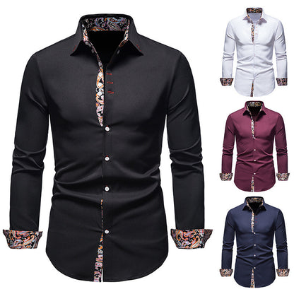 Men's Long-sleeved Shirt Lapel Slim-fit Assorted Colors Polyester Shirt