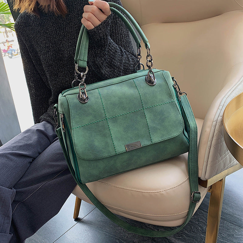 Chic Matte Women Scrub Shoulder Bag: Large Capacity Matcha Green PU Leather Lady Totes Boston Bag