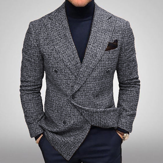 Elegant Plaid Casual Suit Jacket for Men's Leisure Wear