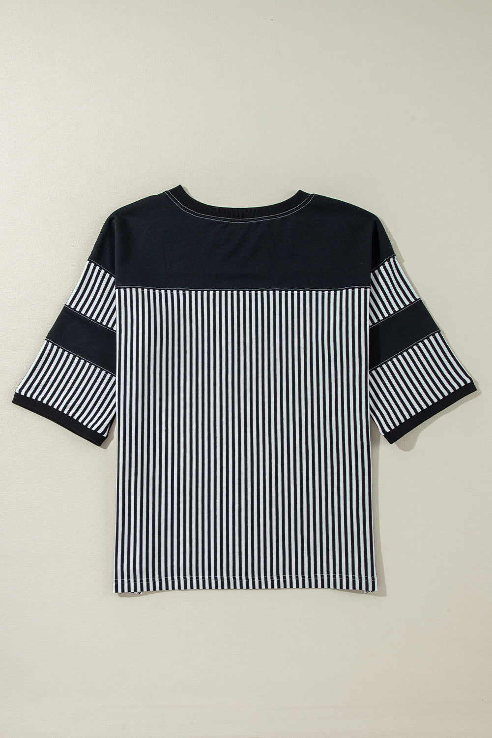 Black White Striped Patchwork 3/4 Sleeve Oversize Top