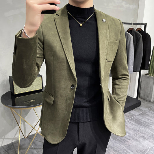 Stylish Men's Fashion Casual Suede Suit Top