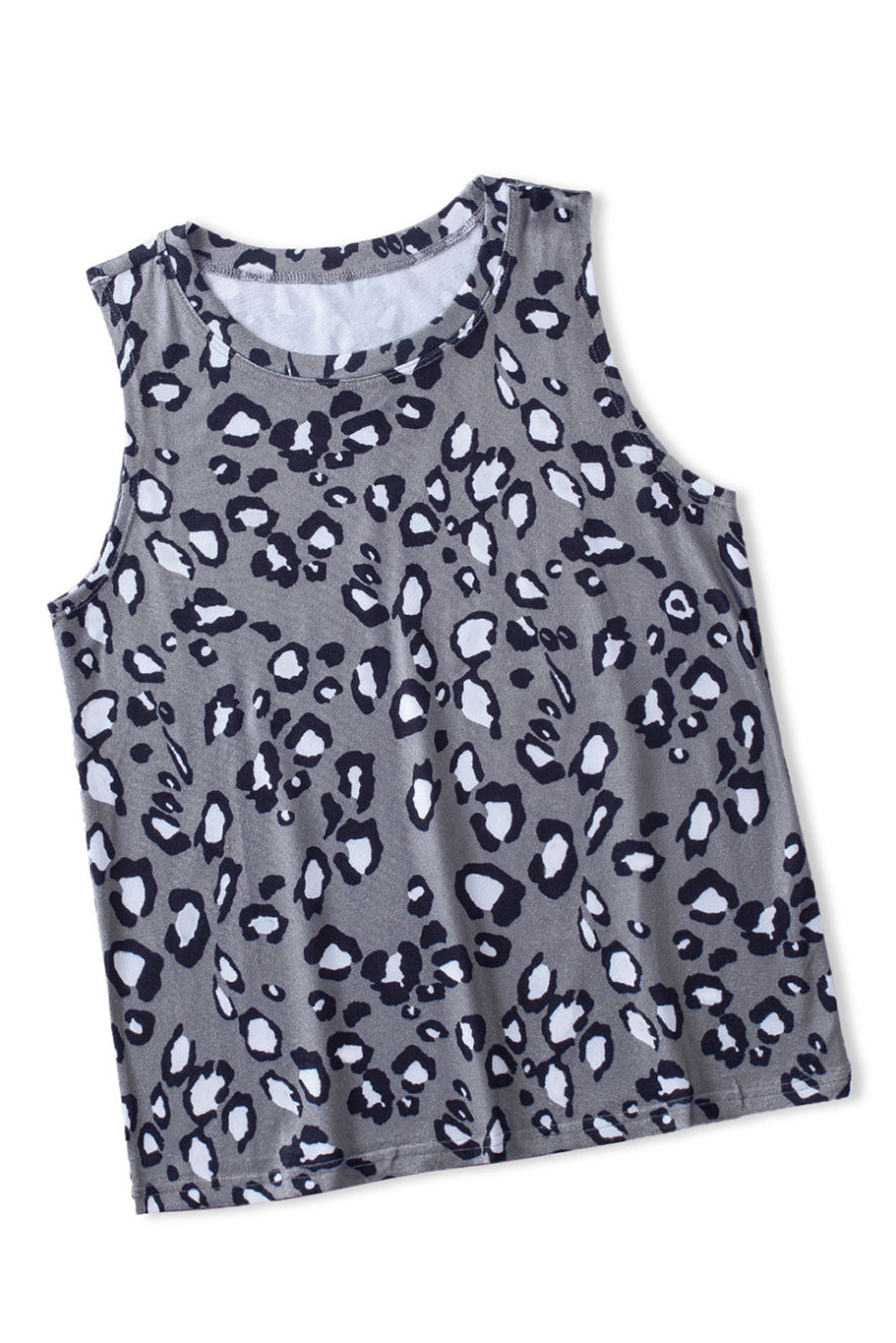 Gray Leopard Print Crew Neck Tank Top