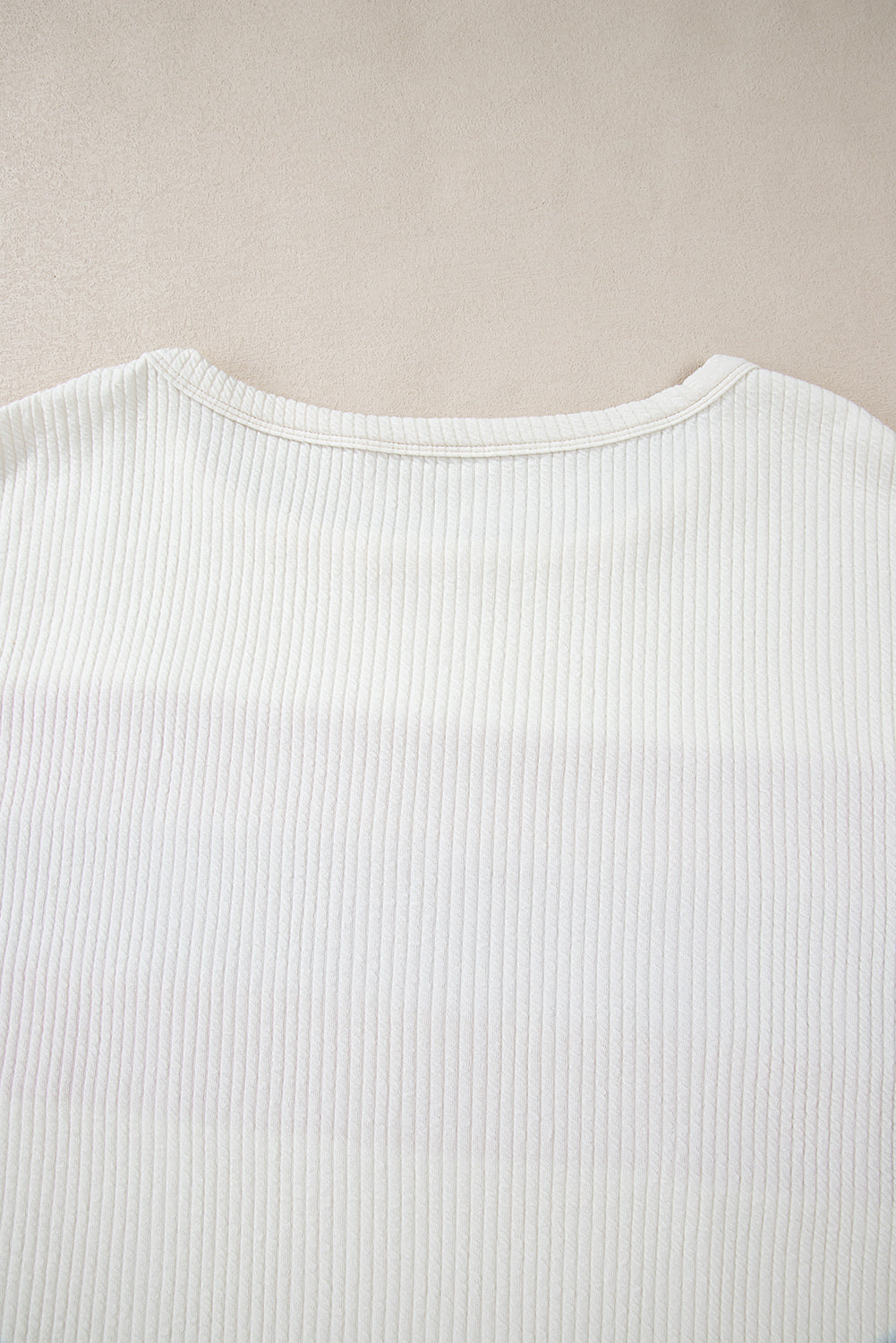 White Corded Exposed Seam Knit Patchwork Drop Sleeve Top