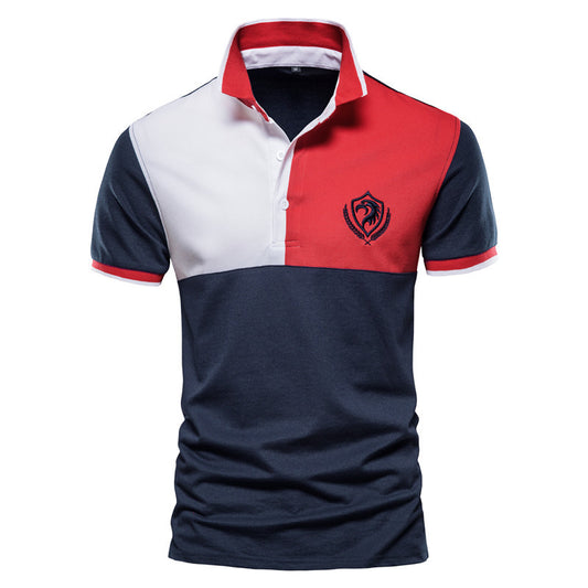 Plus Size Men's Stitching Polo Shirt with Short Sleeves