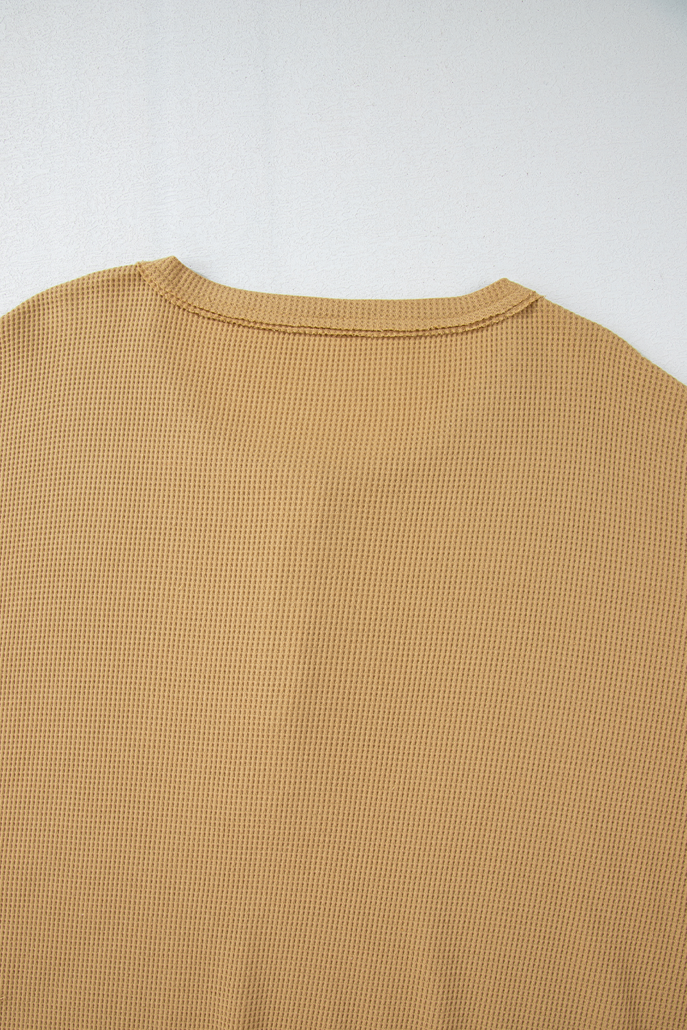 Camel Textured Knit Half Button Drop Shoulder Oversized Top