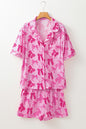 Pink Bow Print Half Sleeve Shirt and Shorts Pajamas Set