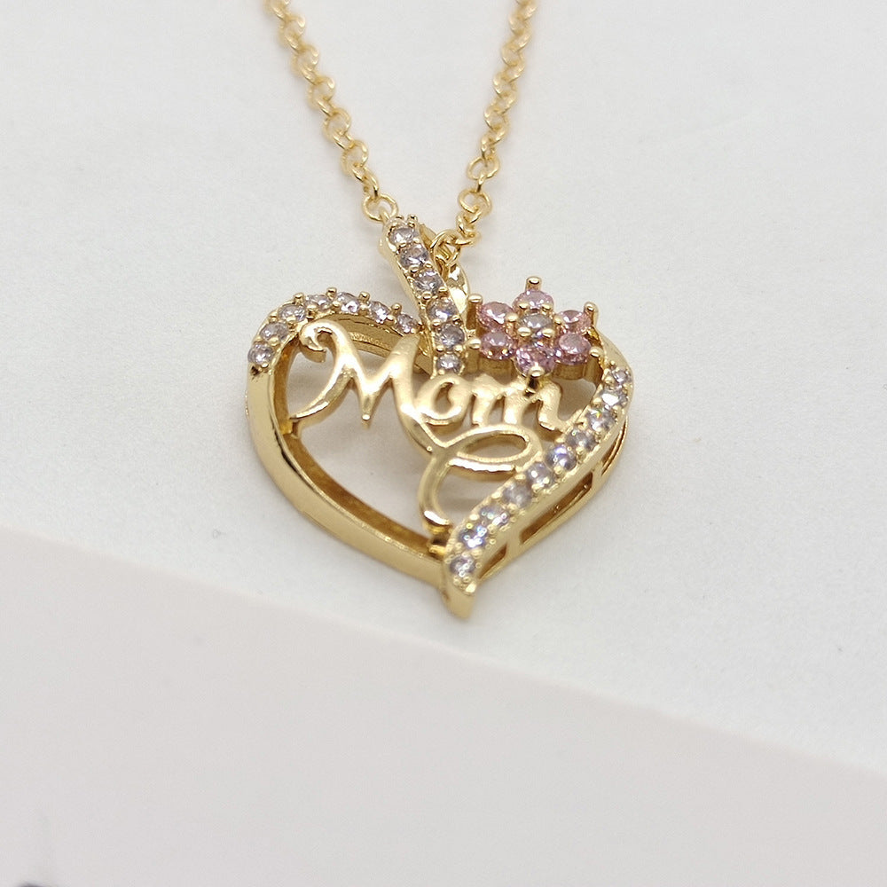 1 piece fashion mama heart shape alloy plating rhinestones women's pendant necklace