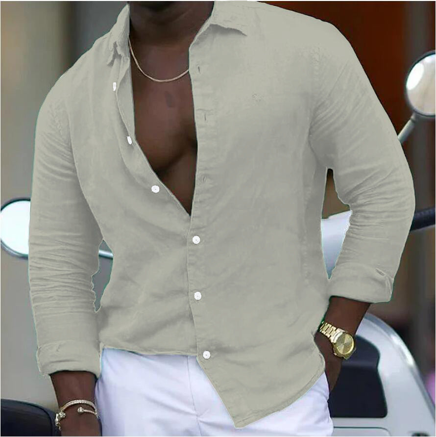 Elevate Your Casual Style: Cotton and Linen New Men's Long-Sleeved Polo Collar Shirt