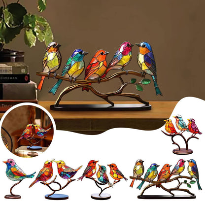 Stained Birds On Branch Desktop Ornaments For Bird Lover Home Decor Desk Decor For Bedroom Living Room And Office