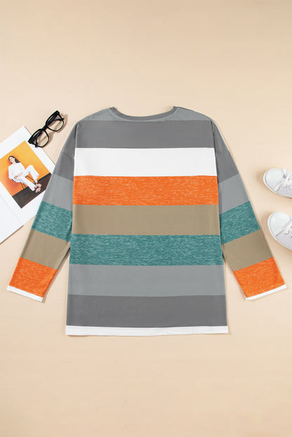 Green Stripe Plus Size Colorblock Pullover Top