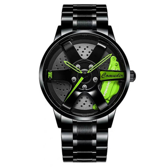 Sporty Car Hub Design Men's Stainless Steel Quartz Watch