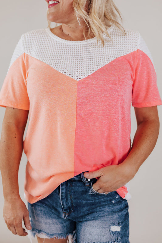 White Plus Size Colorblock Waffle Knit Tee