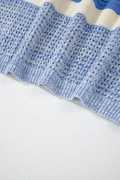 Light Blue Open Stitch Puff Sleeve Sweater