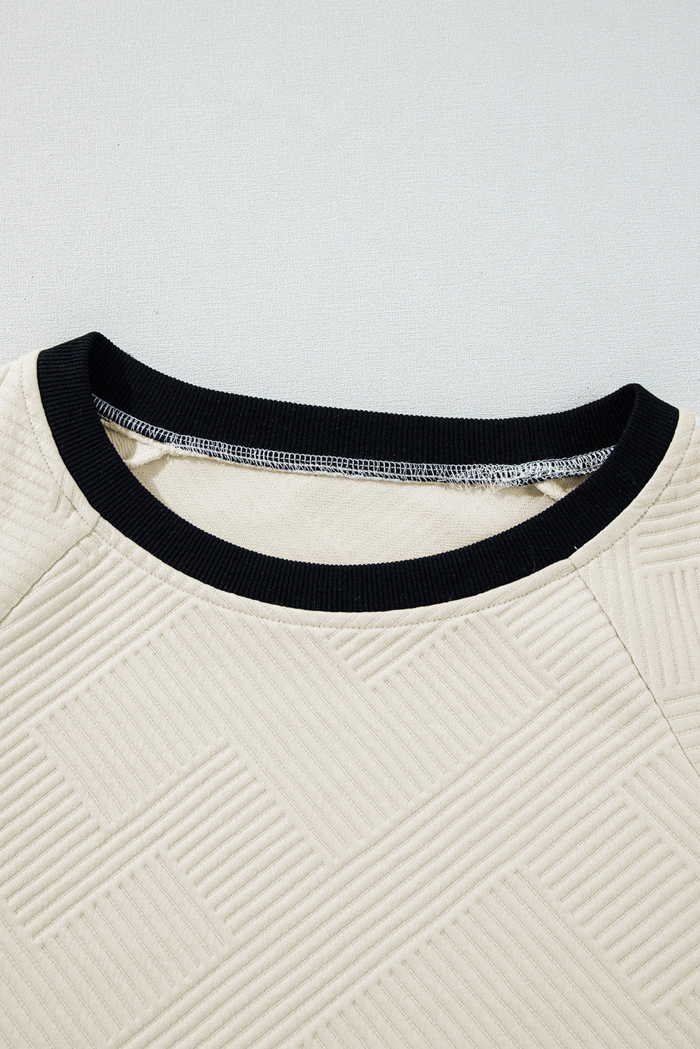 Jet Stream Color Block Edge Raglan Sleeve Crew Neck Textured Top