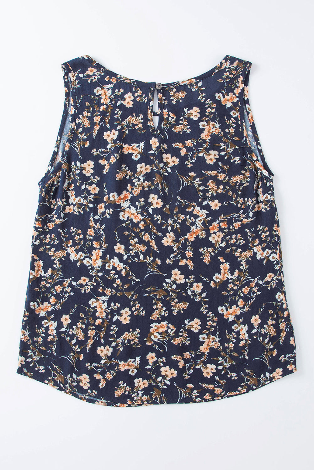 Blue Cutout Decor Round Neck Floral Tank Top