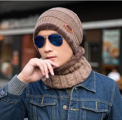 Men's Knitted Wool Hat Casual Warm Bib - Korean Style Headwear